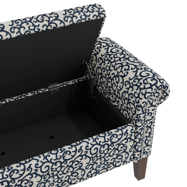 Wallen Traditional Rolled Arm Storage Bench Ottoman