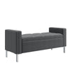 Square Arm Tufted Top Storage Bench Ottoman with Pewter Nailhead Trim in Plush Velvet - Charcoal Gray