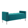 Square Arm Tufted Top Storage Bench Ottoman with Pewter Nailhead Trim in Plush Velvet - Turquoise Blue