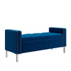 Square Arm Tufted Top Storage Bench Ottoman with Pewter Nailhead Trim in Plush Velvet - Royal Blue