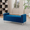 Square Arm Tufted Top Storage Bench Ottoman with Pewter Nailhead Trim in Plush Velvet