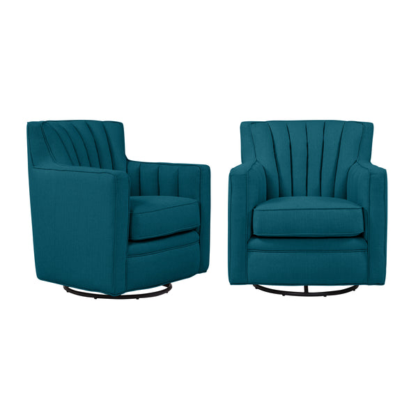 Phalen Square Arm Channel-Tufted Swivel Armchairs (Set of 2)