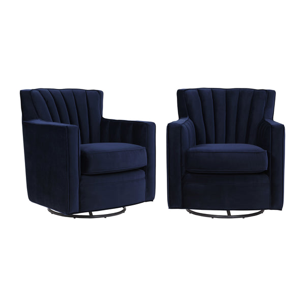 Phalen Square Arm Channel-Tufted Swivel Armchairs (Set of 2)