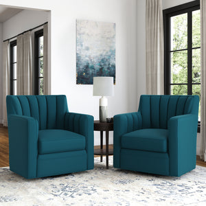 Phalen Square Arm Channel-Tufted Swivel Armchairs (Set of 2)