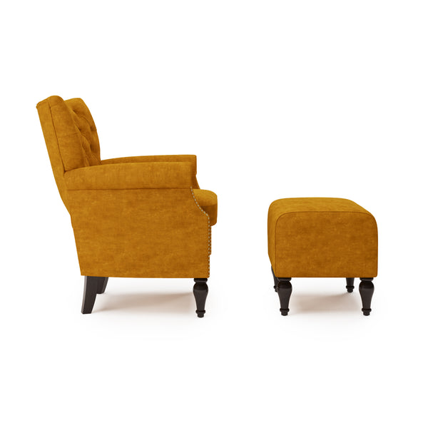 Sutcliff Button-Tufted Rolled Armchair and Ottoman
