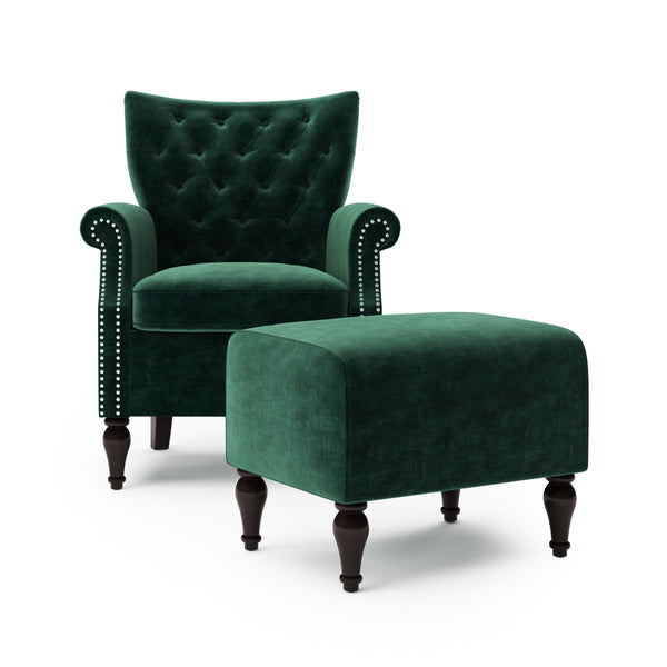 Sutcliff Button-Tufted Rolled Armchair and Ottoman