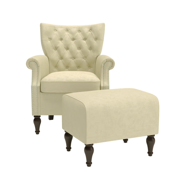 Sutcliff Button-Tufted Rolled Armchair and Ottoman (Set of 2)