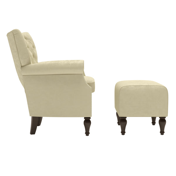 Sutcliff Button-Tufted Rolled Armchair and Ottoman
