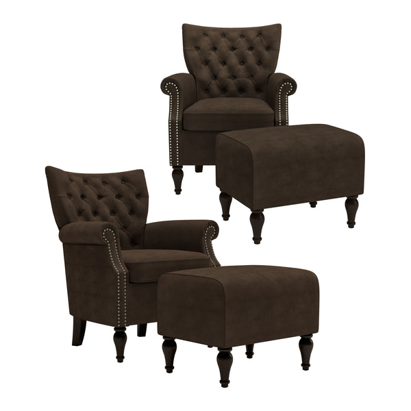 Sutcliff Button-Tufted Rolled Armchair and Ottoman (Set of 2)
