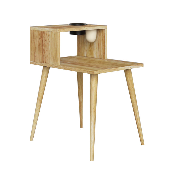 Saffrahn Mid-Century Modern Wood End Table with Shelf
